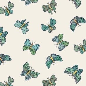 doodle butterflies // green