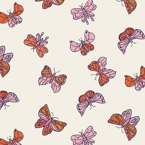 doodle butterflies // pink and orange