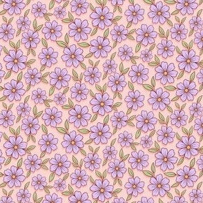 Doodle Blossom Scattered Peach Lavender - mini scale -mix and match