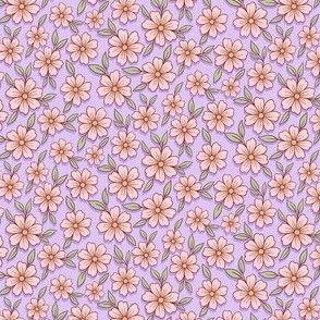 Doodle Blossoms Scattered Lavender Peach - mini scale - mix and match