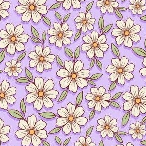 Doodle Blossoms Scattered Lavender Cream - small scale - mix and match