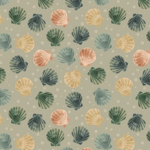 Under the sea - Scallop shells vintage green M