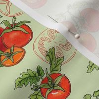 Red Tomatoes  with line art on green ground-smaller version