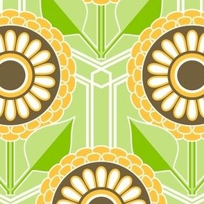 Scandi Flowers and Hexagons // Yellow, White, Green, Brown // 400 DPI