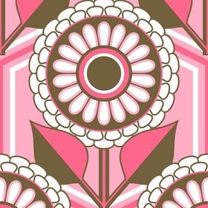 Scandi Flowers and Hexagons // Fuchsia, Pink, White, Brown // 300 DPI