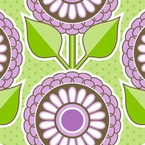 Dollhouse Flowers and Polka Dot Background // Lavender, Purple, Green, Brown, White // V1 // Medium Scale - 385 DPI