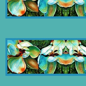 Magnolia in Aqua1blueborder12withblueblueandgreenchallngescarf