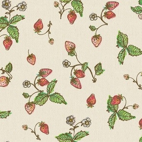 Vintage Strawberry plants summer fruits in watercolor  on LIGHT BEIGE  background
