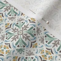Andalusia - Spanish Tile Ivory Taupe Sage Blue Small Scale