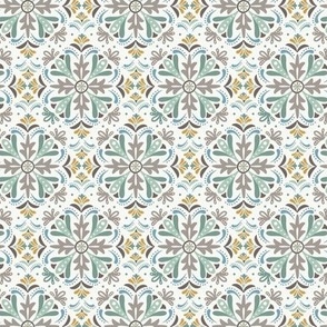 Andalusia - Spanish Tile Ivory Taupe Sage Blue Small Scale