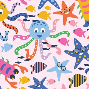 Pink - Cute and happy underwater world for kids - baby room and nursery | vibrant | jumbo scale ©designsbyroochita