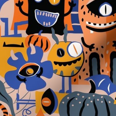 Halloween Multi-Eyed Monsters - Pink, Yellow and Orange - regular scale ©designsbyroochita