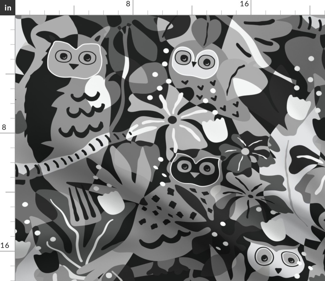 Black and White - medium - Maximalist Moody Owl Jungle Wallpaper ©designsbyroochita