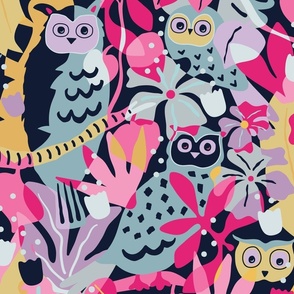 Retro Multicolor - Medium - Maximalist Moody Owl Jungle Wallpaper ©designsbyroochita