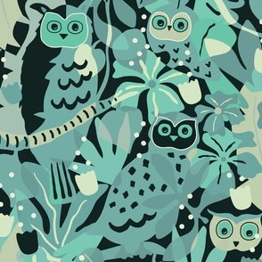Retro Sea Green - Medium - Maximalist Moody Owl Jungle Wallpaper ©designsbyroochita