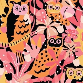 Orange and black - Medium - - Maximalist Moody Owl Jungle Wallpaper ©designsbyroochita