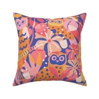 Pink, purple, Yellow - Medium - Maximalist Moody Owl Jungle Wallpaper ©designsbyroochita