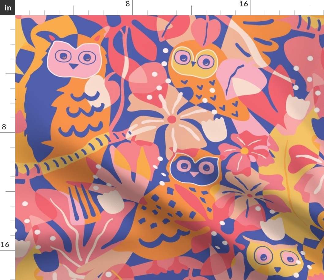 Pink, purple, Yellow - Medium - Maximalist Moody Owl Jungle Wallpaper ©designsbyroochita