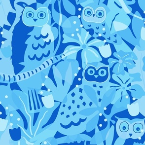 Cobalt Blue - Medium - Maximalist Moody Owl Jungle Wallpaper ©designsbyroochita updated