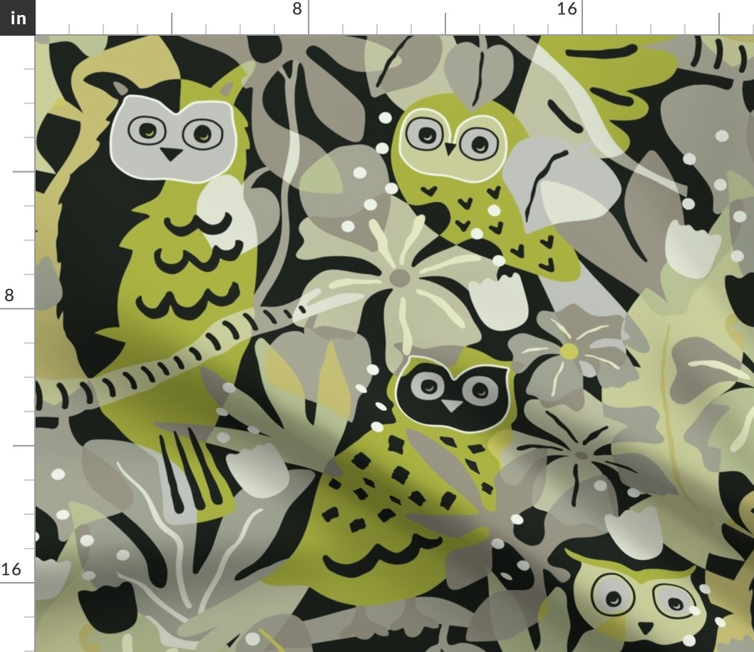 Sage - medium - Maximalist Moody Owl Jungle Wallpaper ©designsbyroochita