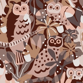 Earthy Brown - medium - Maximalist Moody Owl Jungle Wallpaper ©designsbyroochita