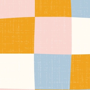 Checks | Mustard, blue, pink, white | Linen texture | Jumbo scale ©designsbyroochita