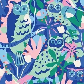 Pink and Blue - medium - Maximalist Moody Owl Jungle Wallpaper ©designsbyroochita updated