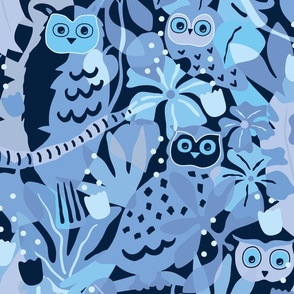 Purple and blue - Medium - Maximalist Moody Owl Jungle Wallpaper ©designsbyroochita