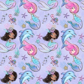 mermaid and dolphin lilac 