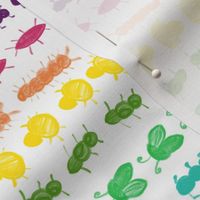 Rainbow Bugs Stripes Small Hand drawn Colored Pencil Bugs Marching Along, Ants, Beetles, Ladybugs,  Caterpillar