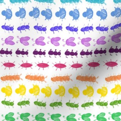 Rainbow Bugs Stripes Small Hand drawn Colored Pencil Bugs Marching Along, Ants, Beetles, Ladybugs,  Caterpillar