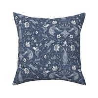 Rabbits in the Hedgerow Heron and Navy Blue Small