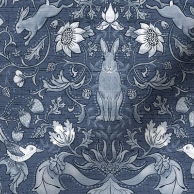 Rabbits in the Hedgerow Heron and Navy Blue Small