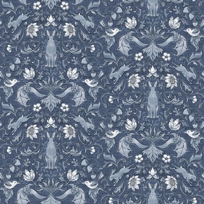 Rabbits in the Hedgerow Heron and Navy Blue Small