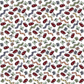 Ditsy doodle bugs white - small