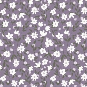 Ditsy floral - white on dark purple