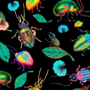 Bustling Night Bugs // Neon Colorful Insect pattern | big 12in