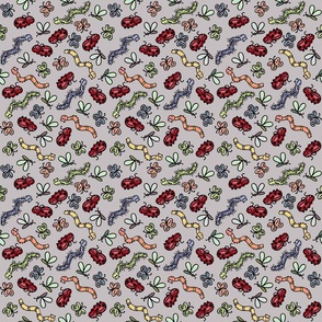 Ditsy doodle bugs gray - small