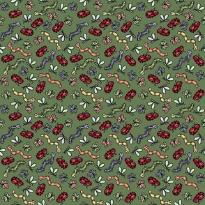 Ditsy doodle bugs celery green - small