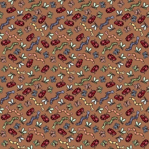 Ditsy doodle bugs macchiato brown - small