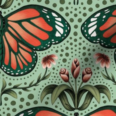 Orange Butterflies - Teal - Large Scale
