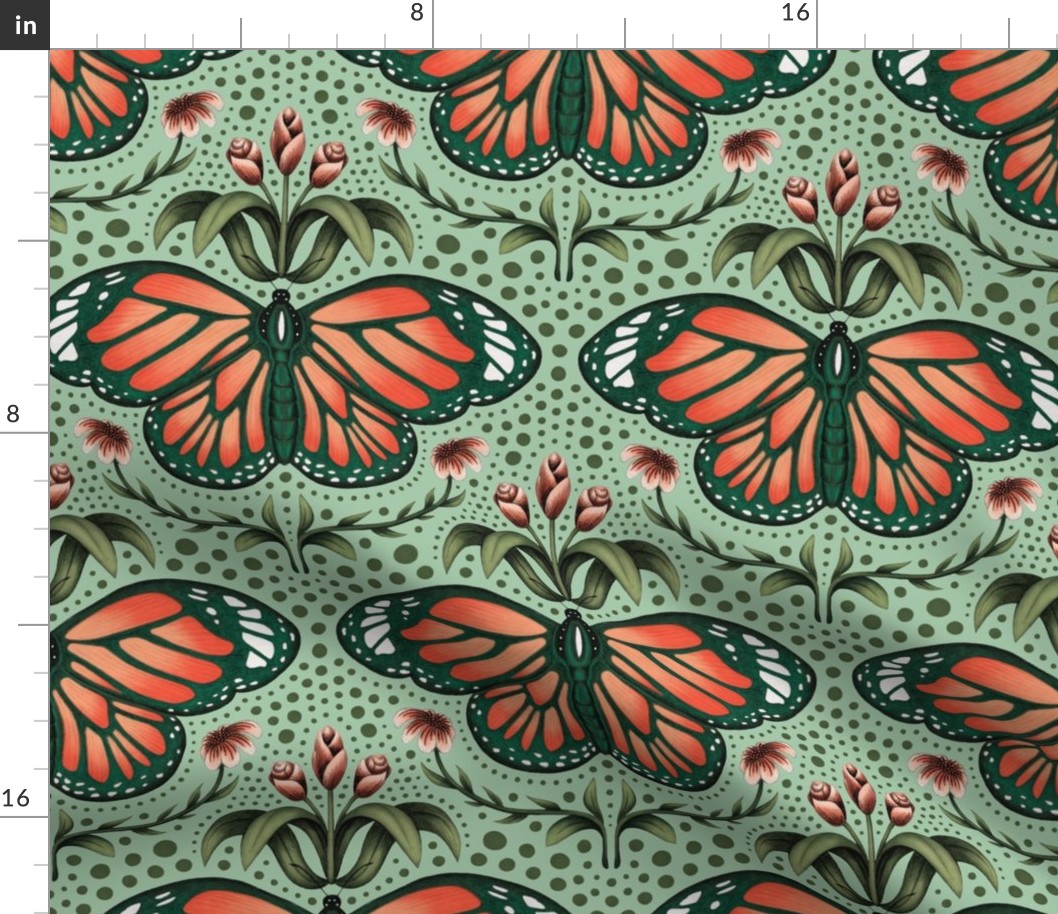 Orange Butterflies - Teal - Large Scale