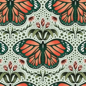 Orange Butterflies - Light Turquoise - Large Scale