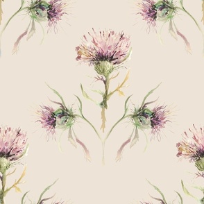 Large Vintage Thistle Flowers in watercolour / Beige / Pink / Green / Gold Grandmillennial
