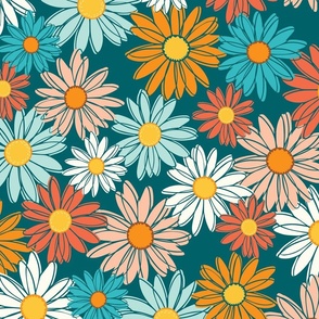Retro colored large scale daisies