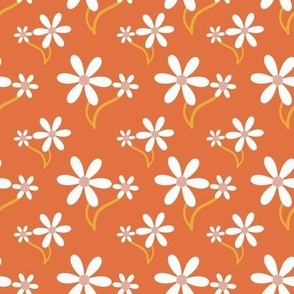  Daisies Flowers - Retro White Floral Daisy Flowers on Orange - Small