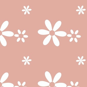 Simple Floral White Flowers on Coral Pink - Minimalist Flower Rows