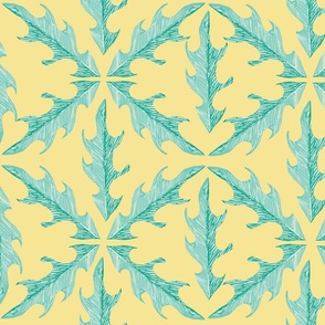 Dandelion leaves pastels Diamond Shape Yellow and Teal