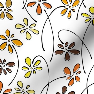 small doodle flowers - hand-drawn flower autumn mix - floral fabric and wallpaper