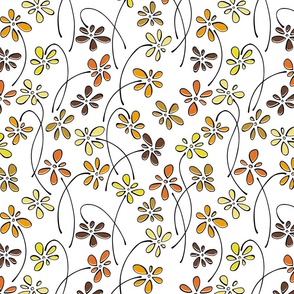 small doodle flowers - hand-drawn flower autumn mix - floral fabric and wallpaper